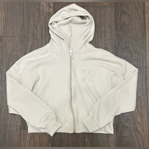 Gilly Hicks Cropped Zip-Up Hoodie | Oatmeal Beige | XS